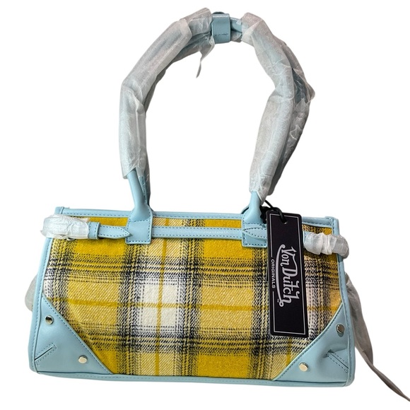 Von Dutch Lane Blue and Yellow Plaid Shoulder Bag - Picture 3 of 8